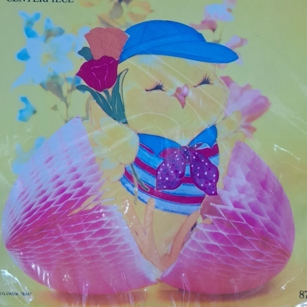 Set of 3 Vintage Eureka Beau Peep 9 Honeycomb Tissue pink & yellow Centerpieces